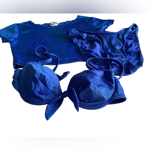 💙 3 Piece Swim Set Blue Bikini Crop Top Mermaid - Picture 6 of 11